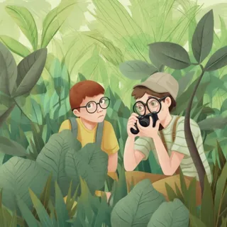 野外探险男孩绿色插画元素