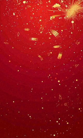 红色喜庆烟花丝带，圣诞新年节日背景