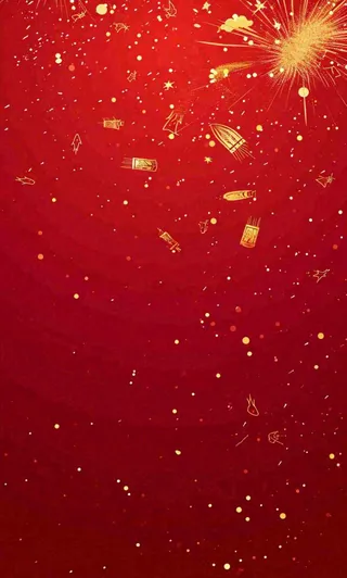 红色喜庆烟花丝带，圣诞新年节日背景