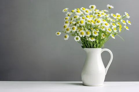 花瓶装的小雏菊鲜花摄影图