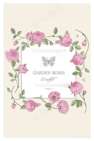 唯美花卉花藤蝴蝶矢量插画