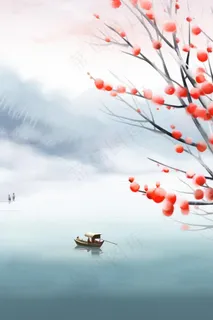 山水冬天简约下雪背景