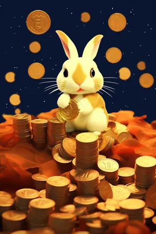 金币堆上的白兔素材背景