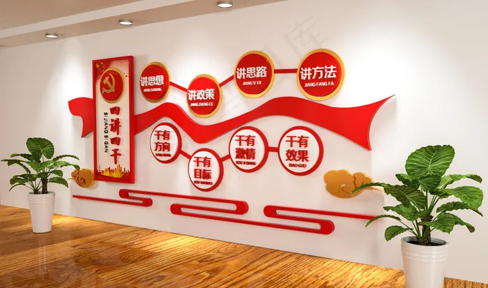 四讲四干 党建文化墙 建党100周年ai矢量模版下载