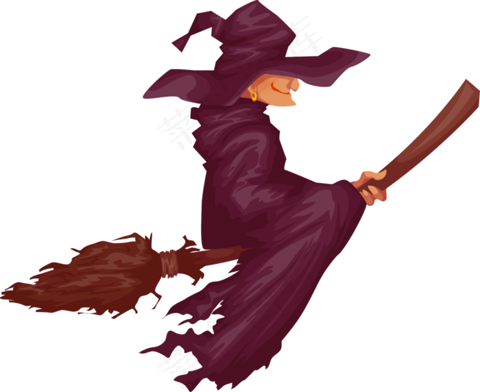 万圣节卡通骑乘扫把女巫