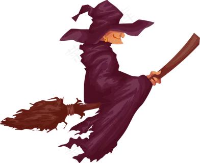 万圣节卡通骑乘扫把女巫