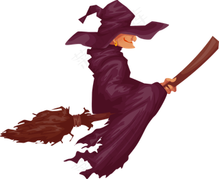 万圣节卡通骑乘扫把女巫