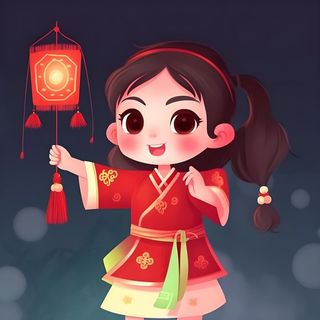 红色女孩灯笼祈福节日素材背景