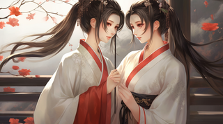 古风少女姐妹国风插画素材