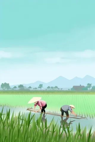 雨天农民插秧种植背景