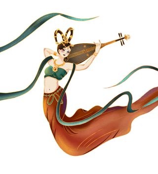 手绘国潮中国风古代敦煌神话飞天仙女美女古装人物插画PSD素材