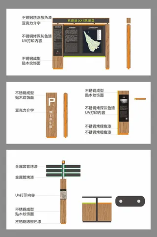 全套大气中式木纹景区导视牌设计
