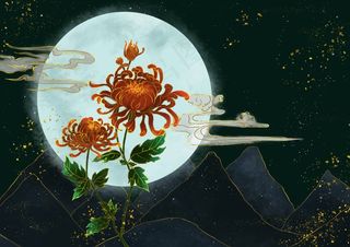 国潮鎏金复古烫金国风孔雀仙鹤装饰画素材PSD