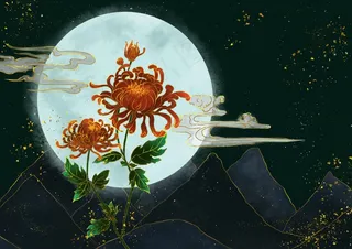 国潮鎏金复古烫金国风孔雀仙鹤装饰画素材PSD