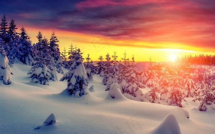 美丽的落日雪景
