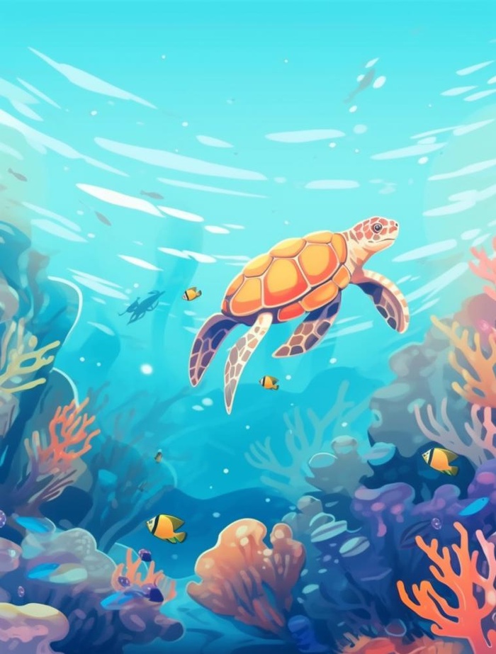 海洋生物世界清新蓝色背景(896x1182)