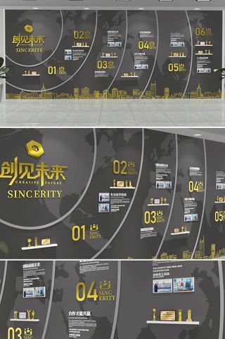 黑金现代感互联网科技企业历程企业文化墙