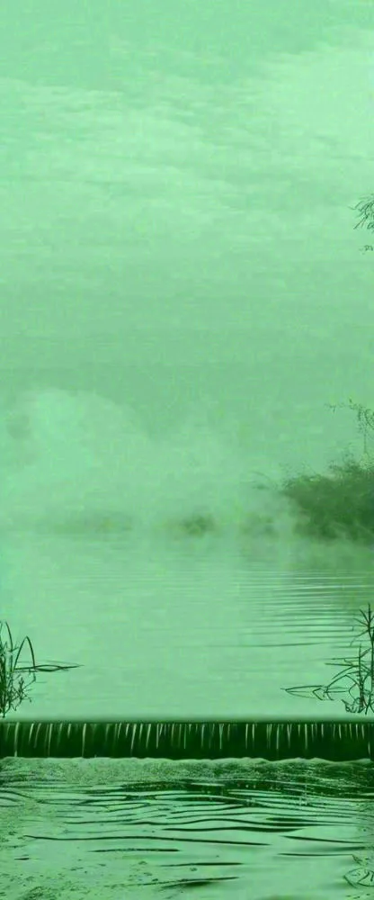中国风绿色唯美已经云海河湖竹子，水面倒影(463x1112)