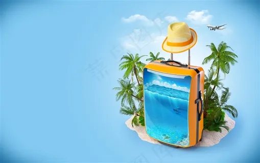 行李箱和椰树