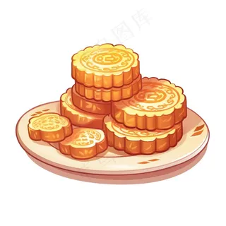 中秋月饼美食插画免抠