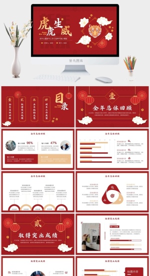 红色新年年终总结PPT模板预览图