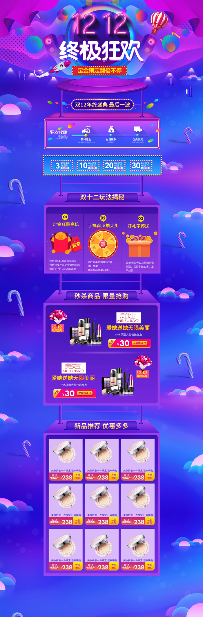 双十二美妆电商首页详情页模板psd模版下载