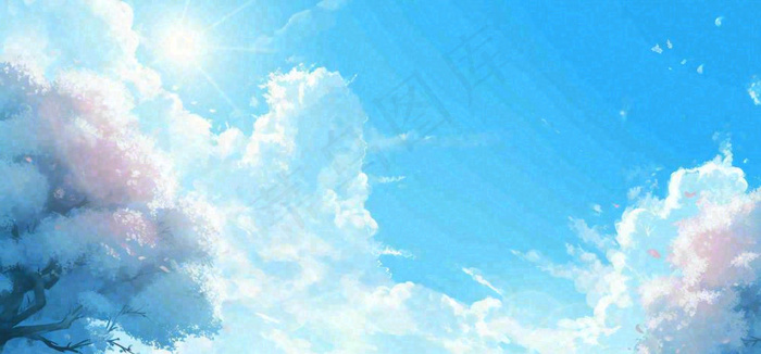 春天蓝色的天空和粉红色的书梦幻场景(1616x752)