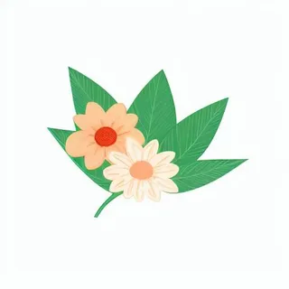 一丛花朵有绿叶手绘卡通png免抠