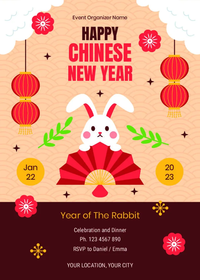 手绘兔年快乐粉色背景