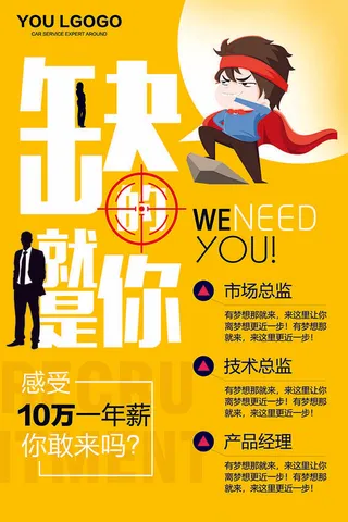 黄色卡通风格招聘海报