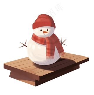 木板上的雪人帽子围巾卡通插画