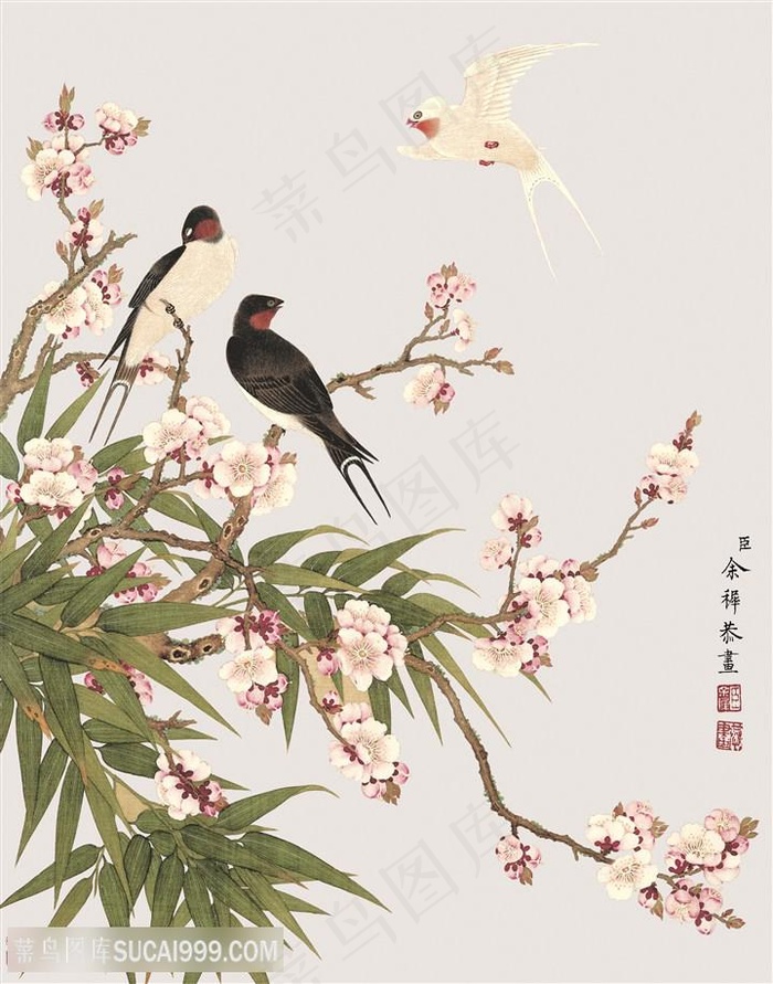 花鸟桃花树枝装饰画余挚