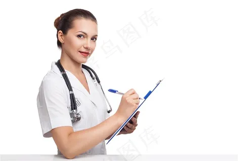 穿着白大褂正在记录的女医生高清图片