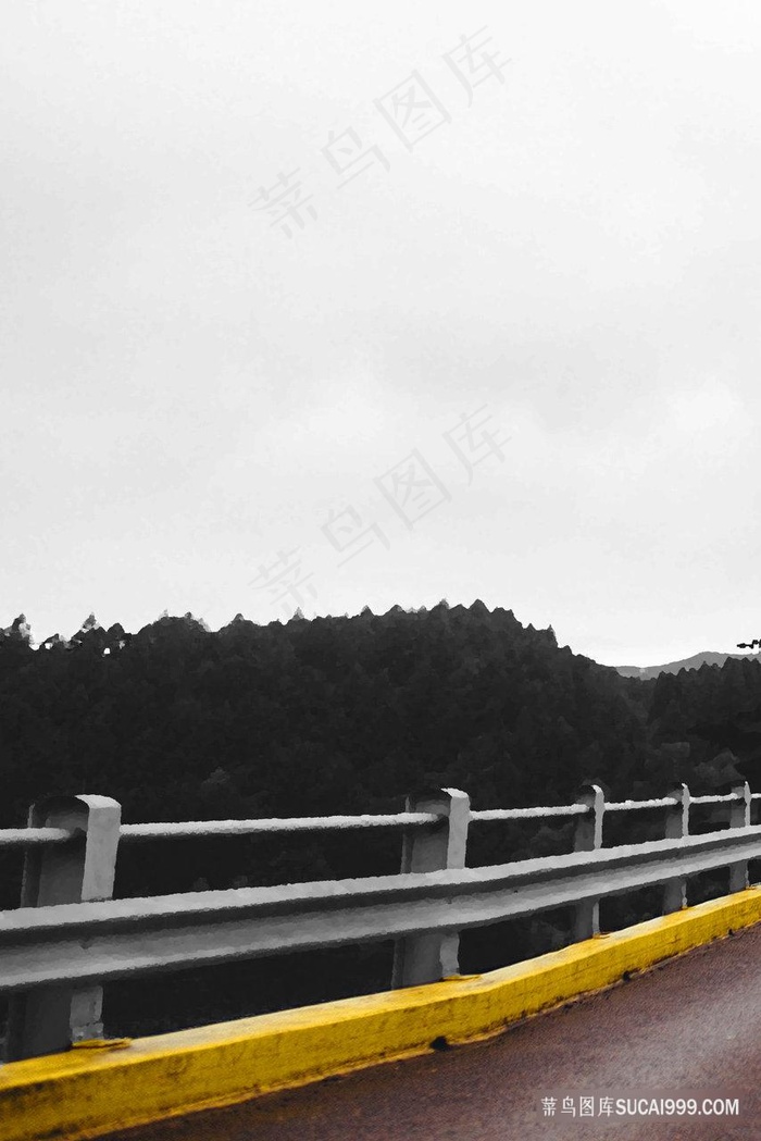 唯美公路栏杆风景画