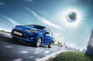 福特蓝色汽车摄影图