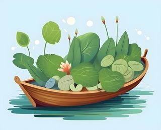 睡莲荷花帆船湖水背景