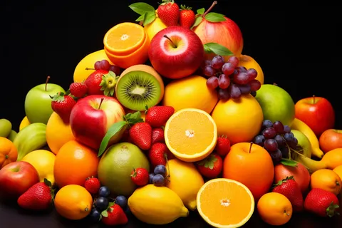 堆成山的水果摄影图