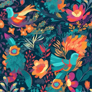 花鸟图，插画风格，无缝贴图，素材