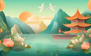 国风山水阁楼古风背景