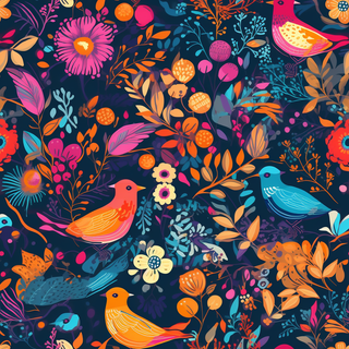 花鸟图，插画风格，无缝贴图，素材