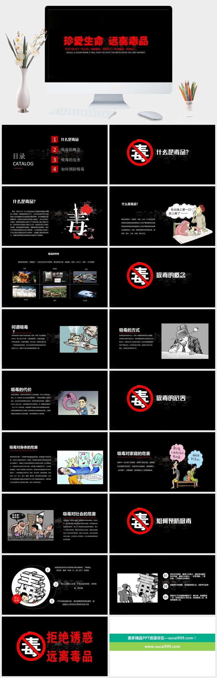 禁毒日禁毒宣传教育PPT模版