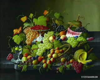 静物水果葡萄油画