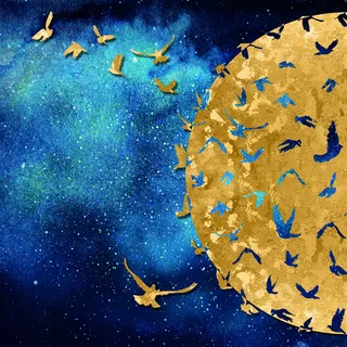 金色小鸟蓝色背景装饰画