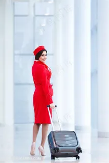 拉行李箱的空姐美女高清图片