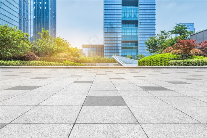 商业建筑和石板路高清图片