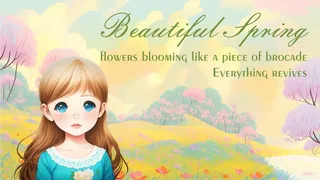 绚烂美丽的春天手绘女孩插画背景壁纸-彩云