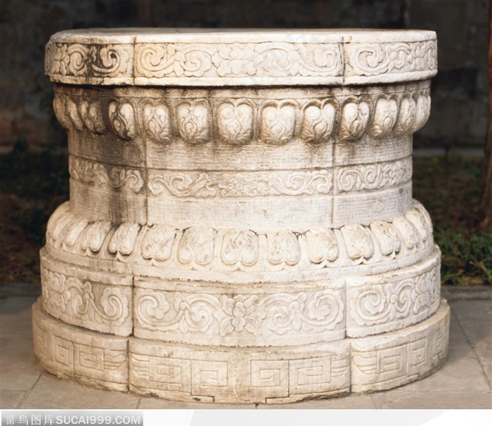 中华石雕柱纹-精美的树叶花纹