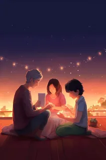 夜晚意境老人陪伴背景