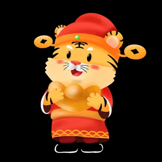 手绘2022虎年新年春节卡通老虎形象IP插画元素PSD设计素材图案