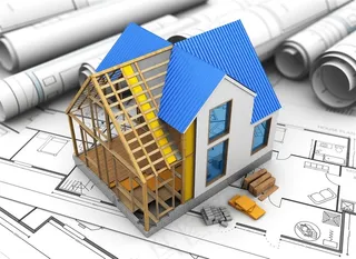 立在cad图纸上的3d房屋模型建筑效果图